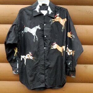 Where Itat Santa Fe Hand Painted Black Horse Shirt - Art to Wear